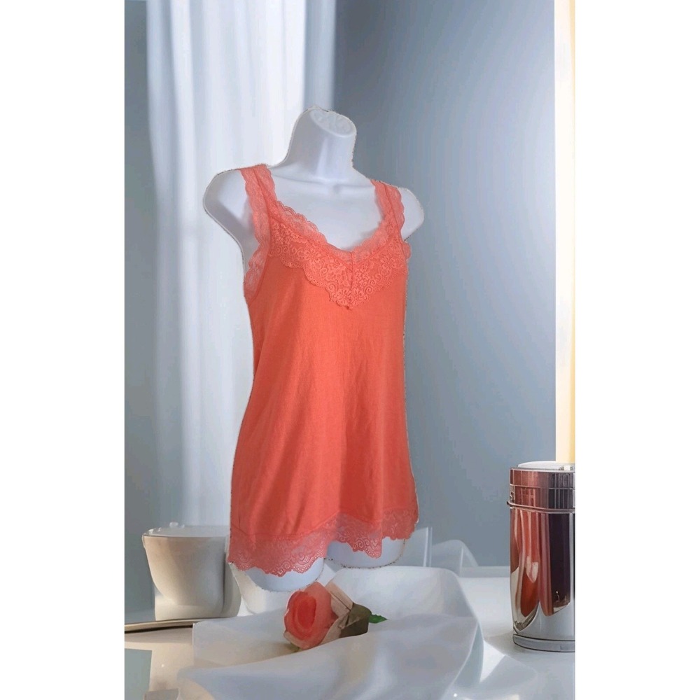 Y2K Peach Lace Trim Tank Top XL‎ Cami Racer Back Coquette Mossimo Brand Feminine